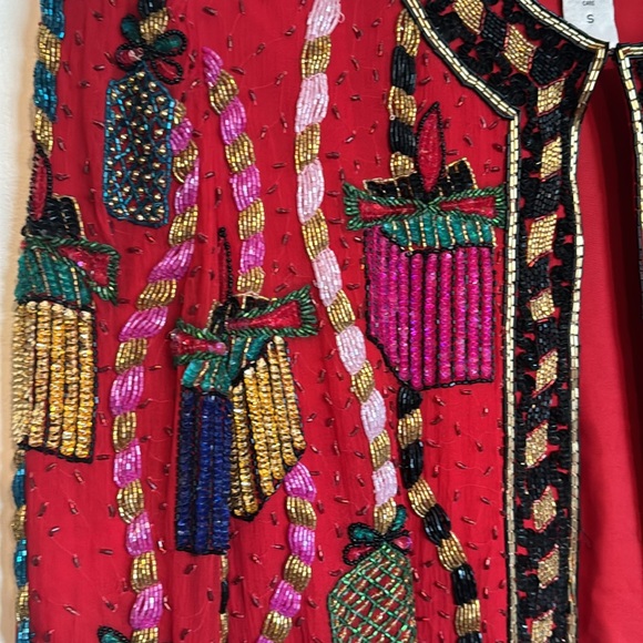 NITELINE DELLA ROUFOGALI Vintage 80s Beaded Sequin Jacket Holiday Silk Small - Picture 2 of 10